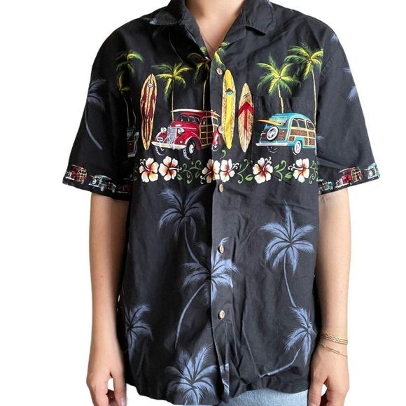 Vintage Hawaiian Togs Made in Hawaii Classic Car Tropical Floral Button Down M - Picture 7 of 8